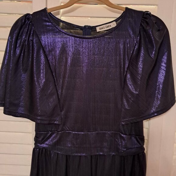 BEAUTIFUL GRACE KARIN SHIMMER PURPLE PARTY DRESS SMALL - Picture 2 of 5